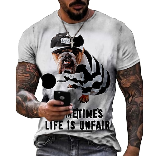

Men's Unisex T shirt 3D Print Dog Graphic Prints Animal Crew Neck Street Daily Print Short Sleeve Tops Casual Designer Big and Tall Sports White