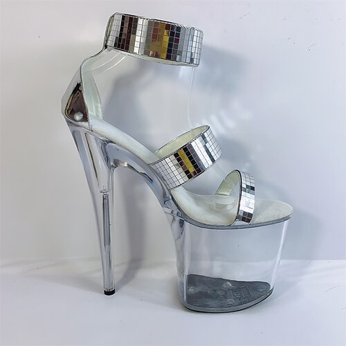 

Damen Sandalen Party Strand Schnalle Pumps Runde Zehe Peep Toe PU Leder Halbschuhe Einfarbig Silber