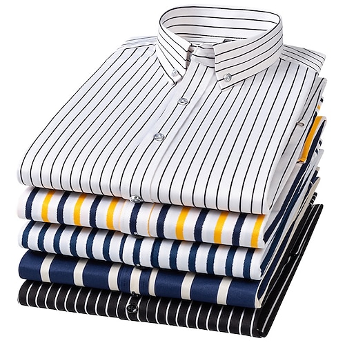 

Men's Business Shirt Regular Fit Short Sleeve Turndown Striped Cotton Blend White Black Blue 2022 / Summer