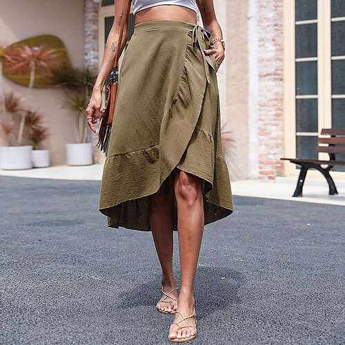 

Women's Elegant Skirts Daily Solid Colored Army Green S M L