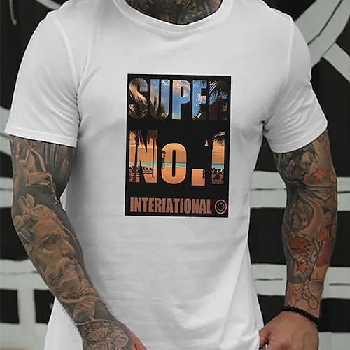 

Men's T shirt Hot Stamping Graphic City Landscape Crew Neck Casual Daily Print Short Sleeve Tops Basic Fashion Comfortable Big and Tall White