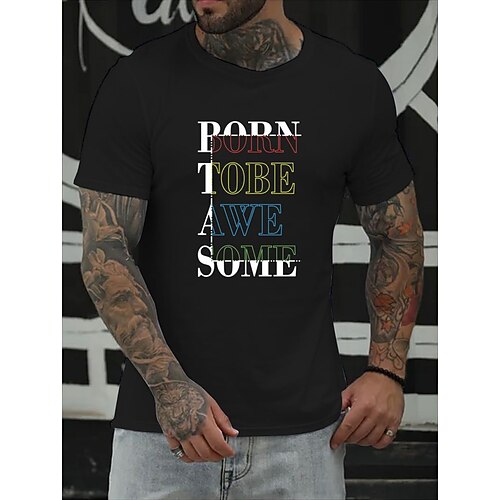 

Men's T shirt Hot Stamping Letter Round Neck Casual Daily Print Short Sleeve Tops Simple Basic Blue Black Gray