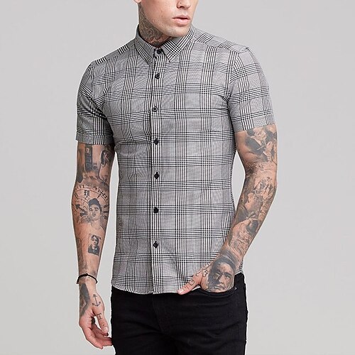 

Men's Shirt Hot Stamping Graphic Lattice Turndown Street Casual Button-Down Print Short Sleeve Tops Fashion Classic Comfortable Big and Tall Gray
