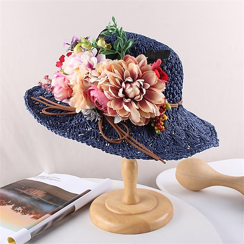 

Femme Chapeau Chapeau de Paille Chapeau de soleil Rose Claire Kaki bleu marine Soirée Extérieur Quotidien Floral Floral Portable Coupe Vent Confort