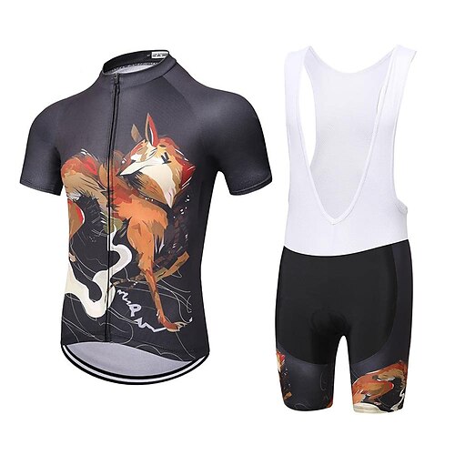 

21Grams Men's Cycling Jersey with Bib Shorts Short Sleeve Mountain Bike MTB Road Bike Cycling Black Animal Bike Clothing Suit 3D Pad Breathable Quick Dry Moisture Wicking Back Pocket Polyester Spandex