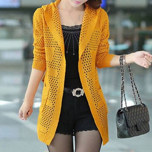 

Women's Cardigan Sweater Jumper Crochet Knit Pocket Knitted Pure Color Hooded Stylish Casual Outdoor Home Spring Summer Pink Yellow One-Size / Cotton / Long Sleeve / Cotton / Regular Fit / Going out