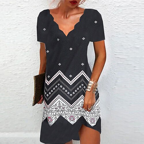 

Women's A Line Dress Short Mini Dress Black Short Sleeve Floral Color Block Print Spring Summer V Neck Casual Vacation 2022 S M L XL XXL 3XL