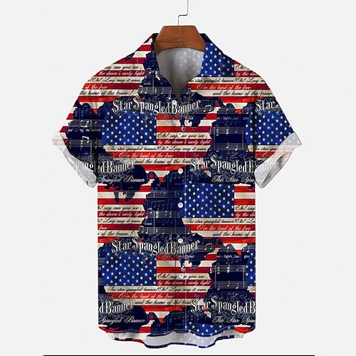 

Men's Shirt 3D Print Map Turndown Street Casual Button-Down Short Sleeve Tops Casual Fashion Breathable Comfortable Blue