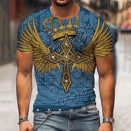 

Men's Unisex T shirt 3D Print Graphic Prints Crew Neck Crown Street Daily Print Short Sleeve Tops Casual Designer Big and Tall Sports Blue