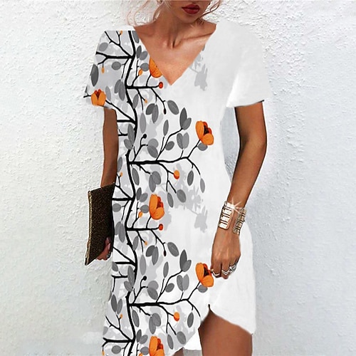 

Women's A Line Dress Short Mini Dress White Short Sleeve Floral Print Spring Summer V Neck Casual Vacation 2022 S M L XL XXL 3XL