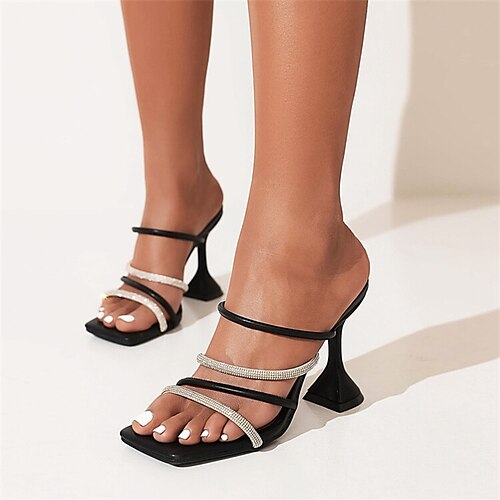 

Femme Sandales du quotidien Eté Talon évasé Bout ouvert Minimalisme Cuir PU Mocassins Couleur Pleine Noir Blanche Vert