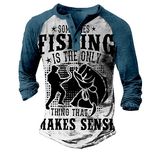 

Men's Henley Shirt Tee T shirt 3D Print Graphic Letter Plus Size Henley Daily Sports Button-Down Print Long Sleeve Tops Basic Casual Classic Designer Blue / Summer