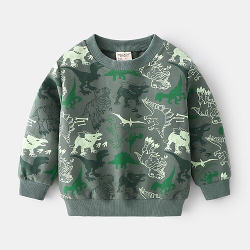 

Kids Boys Sweatshirt Animal Outdoor Long Sleeve Active Cotton 3-6 Years Winter Green