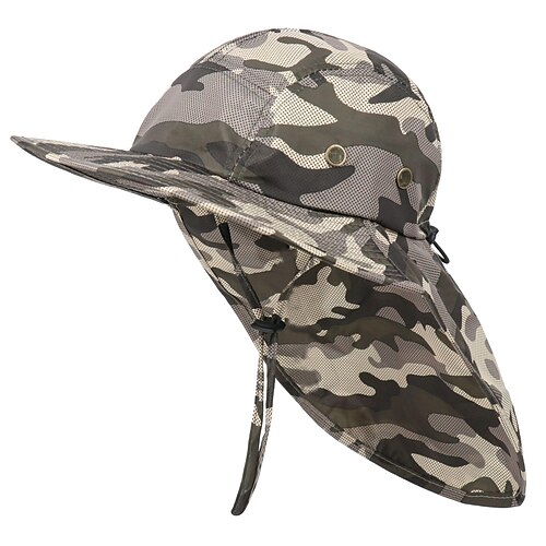 

Men's Women's Sun Hat Fishing Hat Hiking Hat Boonie hat Wide Brim with Neck Flap Summer Outdoor Waterproof UV Sun Protection Sunscreen Anti-Mosquito Hat Army green camouflage Black and white