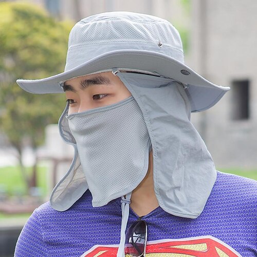 

Men's Women's Sun Hat Fishing Hat Hiking Hat Boonie hat Wide Brim with Face Cover Neck Flap Summer Outdoor UV Sun Protection Sunscreen UV Protection Breathable Hat Military color Grey khaki for