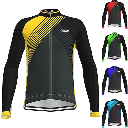 

21Grams Men's Cycling Jersey Long Sleeve Bike Jersey Top with 3 Rear Pockets Mountain Bike MTB Road Bike Cycling Breathable Quick Dry Moisture Wicking Reflective Strips Green Yellow Sky Blue Stripes