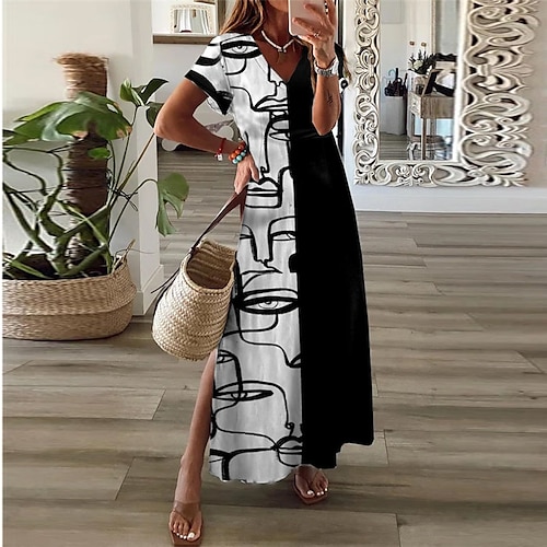 

Mujer Vestido informal Vestido de cambio vestido largo vestido largo Negro Manga Corta Bloque de color Separado Primavera Verano Escote en Pico Vacaciones Holgado 2023 S M L XL XXL 3XL