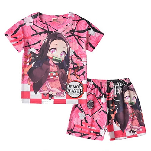 

Inspired by Demon Slayer: Kimetsu no Yaiba Kamado Nezuko Outfits Cartoon 100% Polyester Anime Harajuku Graphic Kawaii Shorts For Boys / T-shirt