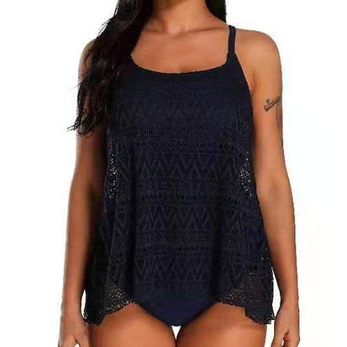 

Women's Swimwear Tankini 2 Piece Plus Size Swimsuit Open Back Hole Pure Color Blue Black Gray Purple Wine Camisole Strap Bathing Suits New Vacation Fashion / Modern / Padded Bras