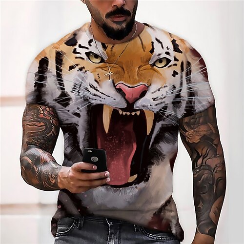 

Men's Unisex T shirt 3D Print Graphic Prints Tiger Animal Crew Neck Street Daily Print Short Sleeve Tops Casual Designer Big and Tall Sports Orange