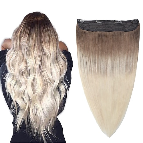 

Halo Hair Extensions Real Human Hair Ash Brown to Platinum Blonde 10-26 Inch 100g Wire Hair Extensions Clip in Invisible Crown Hairpiece Secret Fish Extensions