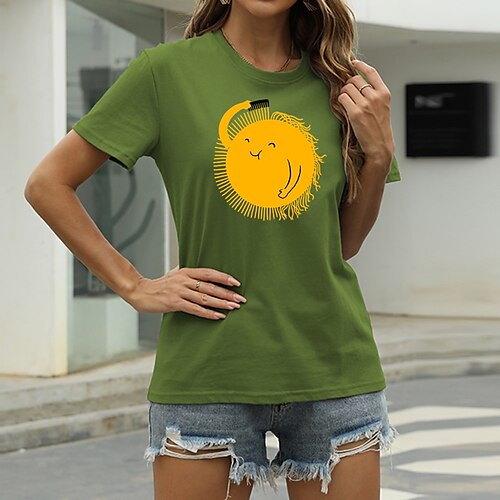 

Women's T shirt Graphic Print Round Neck Basic Tops Green Blue White