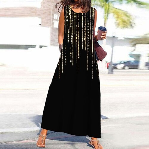 

Women's A Line Dress Maxi long Dress Black Sleeveless Print Pocket Print Spring Summer Round Neck Stylish Casual Vacation 2022 S M L XL XXL 3XL