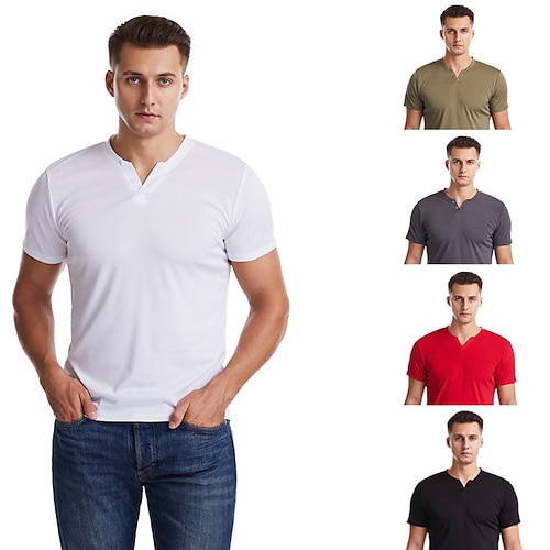 

Men's T shirt Solid Color V Neck Casual Daily Short Sleeve Tops Lightweight Fashion Big and Tall Sports White Black Gray