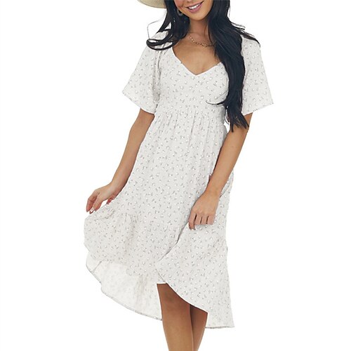 

Women's Swing Dress Knee Length Dress Green Blue White Gray Short Sleeve Floral Print Spring Summer V Neck Stylish Casual Boho 2022 S M L XL XXL