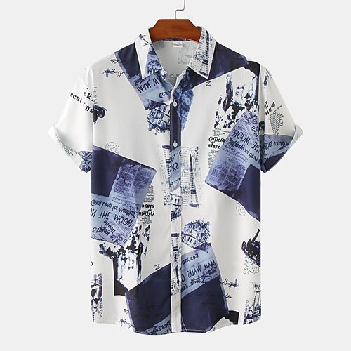 

Men's Shirt Other Prints Geometry Plus Size Turndown Holiday Print Short Sleeve Tops 2pcs Beach Blue / White