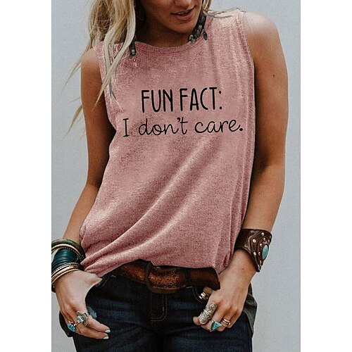 

Women's Tank Top Graphic Letter Print Round Neck Basic Tops Blue Purple Pink