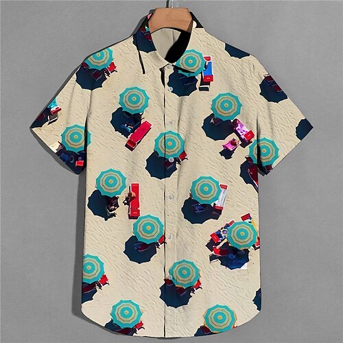 

Men's Shirt Print Scenery Beach Turndown Street Casual Button-Down Print Short Sleeve Tops Casual Fashion Designer Breathable Beige