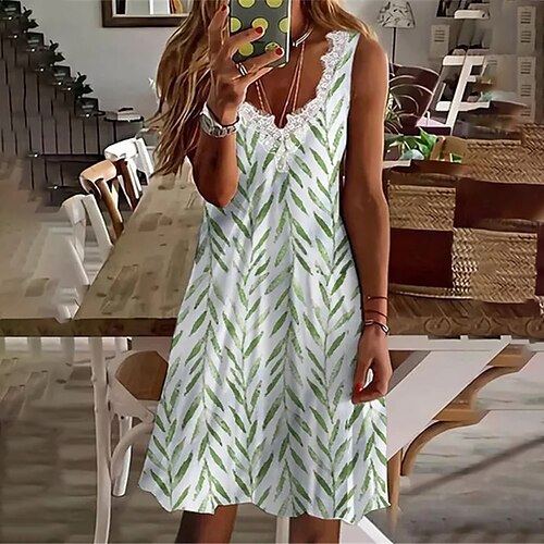 

Women's Casual Dress Knee Length Dress Green Blue Sleeveless Floral Print Spring Summer V Neck Casual 2022 S M L XL XXL