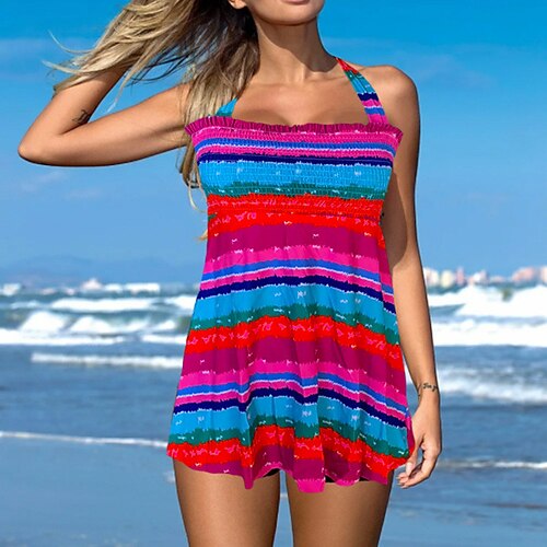 

Mujer Bañadores Tankini 2 piezas Normal Traje de baño Espalda Abierta Estampado Degradado de color Azul Piscina Rojo Cabestro Cuchara Trajes de baño nuevo Vacaciones Moda / Moderno