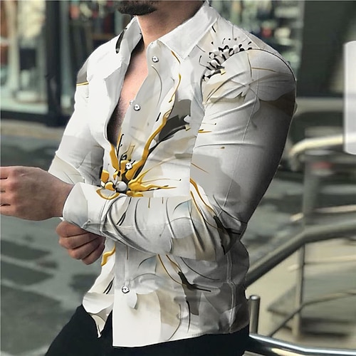 

Men's Shirt 3D Print Floral Turndown Street Casual Button-Down Print Long Sleeve Tops Casual Fashion Designer Breathable White