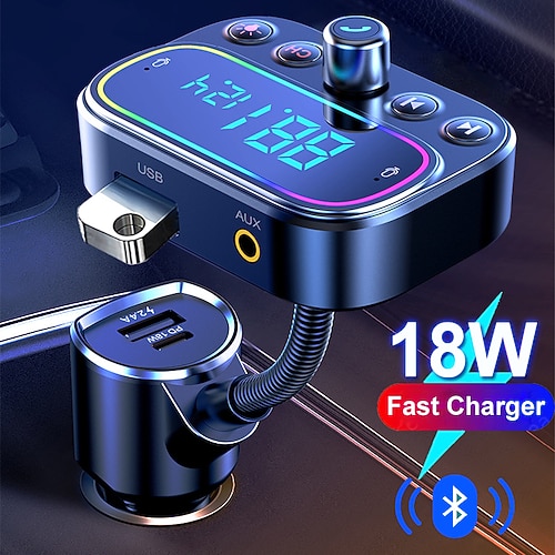 

PD18W fast charger Bluetooth 5.0 Car MP3 Music Player FM Modulator AUX Audio Receiver Wireless Handsfree Pendiver Music Playing