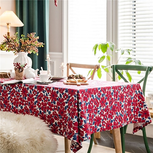 

Pastoral Tablecloth Cotton Linen Fabric Table Cloth - Washable Table Cover with Dust-Proof Wrinkle Resistant for Restaurant, Picnic, Indoor and Outdoor Dining, Floral