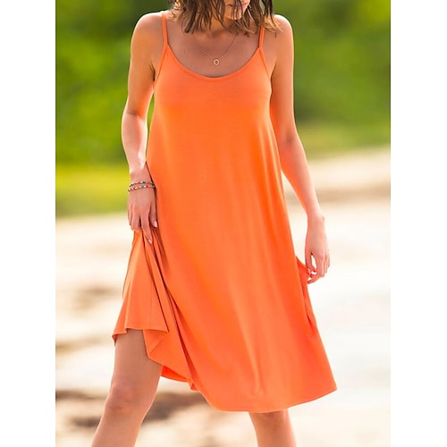 

Women's A Line Dress Knee Length Dress Orange Sleeveless Solid Color Ruched Spring Summer U Neck Spaghetti Strap Elegant Casual 2022 S M L XL XXL