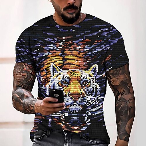 

Men's Tee T shirt 3D Print Graphic Round Neck Casual Daily 3D Print Short Sleeve Tops Fashion Designer Cool Comfortable Black