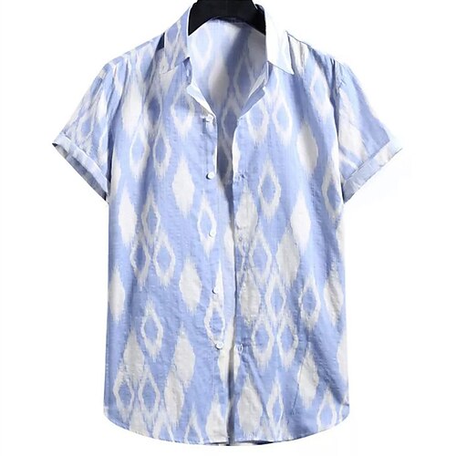 

Men's Shirt Argyle Turndown Street Casual Button-Down Short Sleeve Tops Casual Fashion Breathable Comfortable Blue Black Yellow