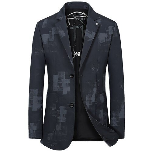 

Men's Casual Blazer Regular Regular Fit Print Black Gray 2022