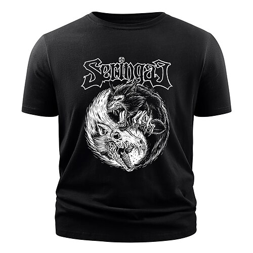 

Men's T shirt Hot Stamping Letter Animal Round Neck Casual Daily Print Short Sleeve Tops Simple Basic Blue Black