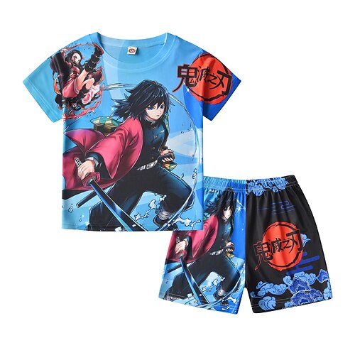 

Inspired by Demon Slayer: Kimetsu no Yaiba Tomioka Giyuu Outfits Cartoon 100% Polyester Anime Harajuku Graphic Kawaii Shorts For Boys / T-shirt