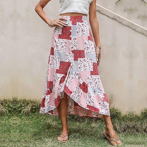 

Women's Elegant Skirts Daily Plaid Checkered Floral / Botanical Pink S M L