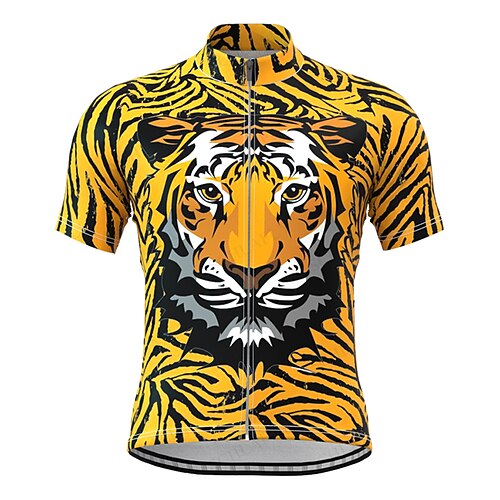 

21Grams Men's Cycling Jersey Short Sleeve Bike Top with 3 Rear Pockets Mountain Bike MTB Road Bike Cycling Breathable Quick Dry Moisture Wicking Reflective Strips Green Yellow Sky Blue Tiger