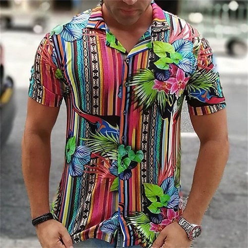

Men's Shirt 3D Print Floral Turndown Street Casual 3D Button-Down Short Sleeve Tops Casual Fashion Breathable Comfortable Rainbow