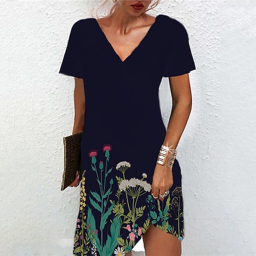 

Women's A Line Dress Short Mini Dress Black Short Sleeve Floral Print Spring Summer V Neck Casual Vacation 2022 S M L XL XXL 3XL