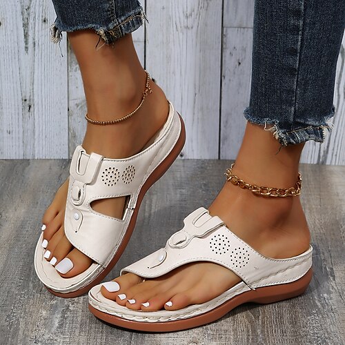 

Women's Sandals Wedge Heel Round Toe Casual Daily Walking Shoes PU Leather Loafer Spring Summer Leopard Black Blue Beige