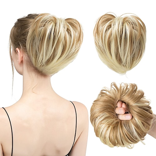 

Messy Bun Hair Piece Straight Fake Bun Scrunchies High-Temperature Fiber Synthetic Fully Dirty Blonde Short Ponytail Extension Instant Updo Donut Chignons Elastic Scrunchy Hairpiece for Women Girls