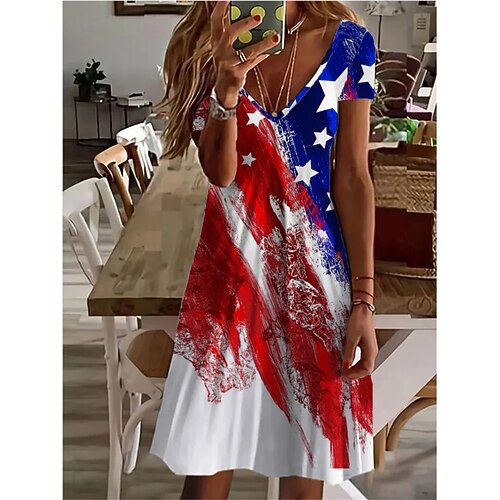 

Women's A Line Dress Knee Length Dress Rainbow Short Sleeve Flag Patchwork Print Summer V Neck Casual Vacation 2022 S M L XL XXL / 3D Print